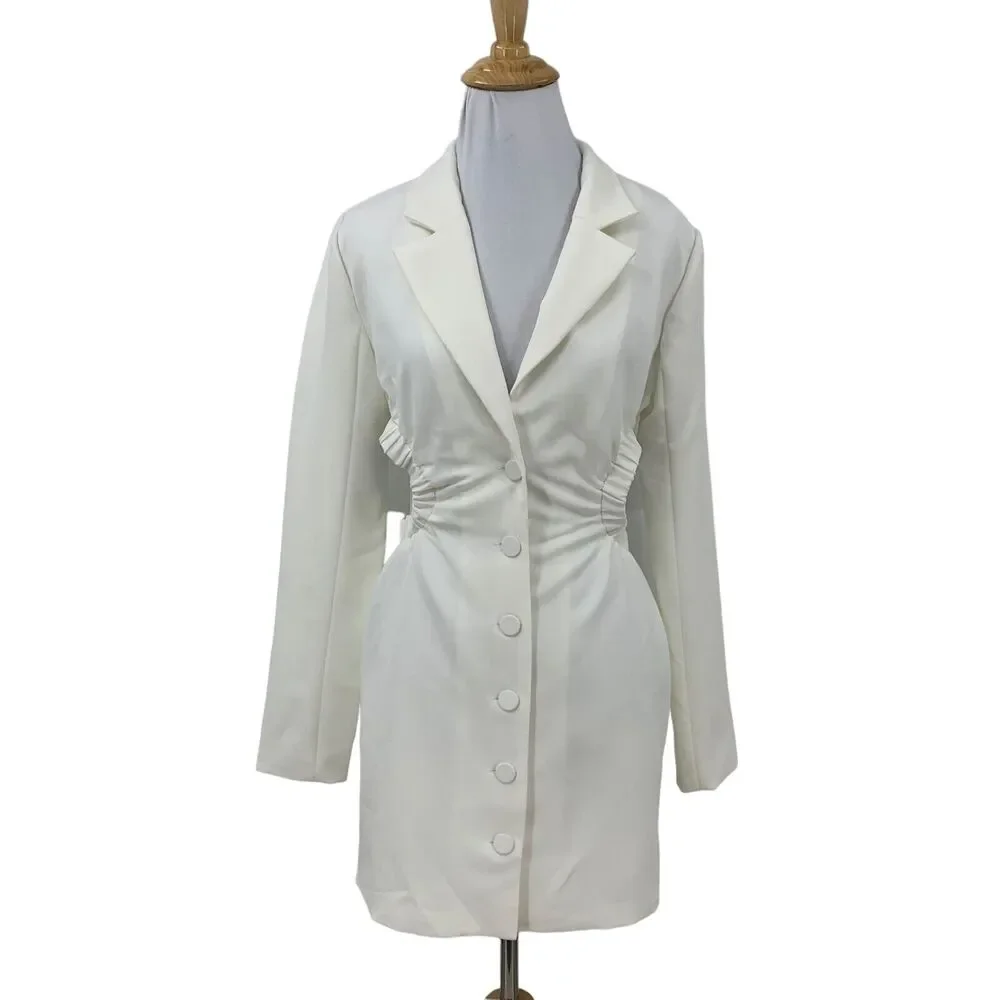 Fashion Nova Mini Dress Womens S Small Off White Serious Business Blazer V Neck